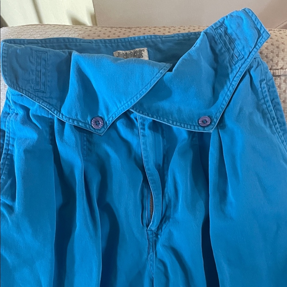 Vintage Jordache Pants Paperbag or Vintage Style Waist Blue Cotton Pants